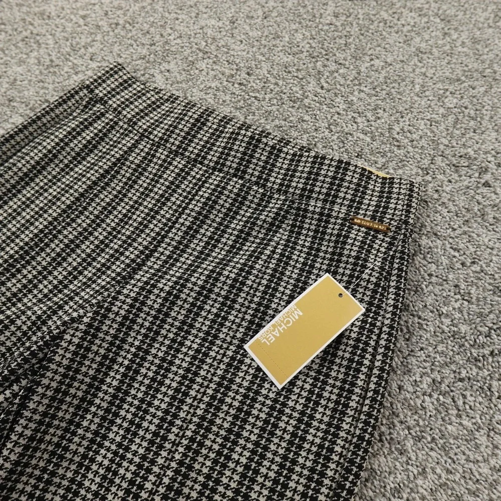 NEW Michael Kors Pants Womens S Houndstooth Pull On Dress Trouser Mid Rise Flare